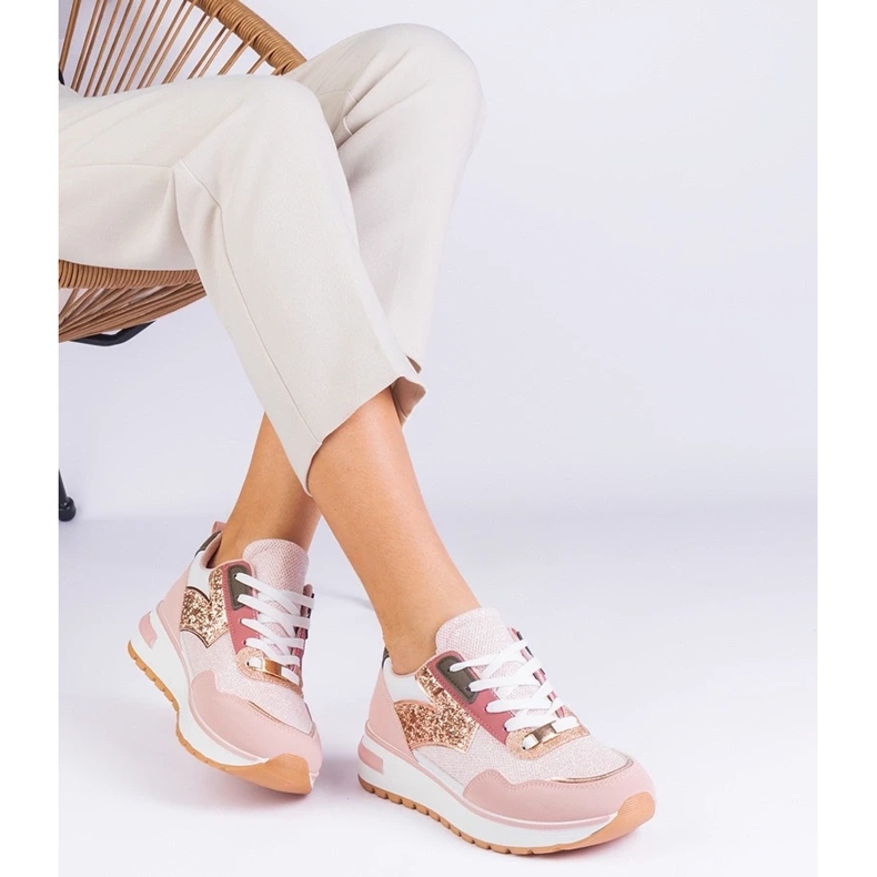 D/CEO Růžové tenisky na platformě zdobené třpytem Sonata růžový 1