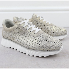 S.Barski Dámské kožené boty na platformě Openwork Platform Złote S. Barski LR51-927 zlatý 2