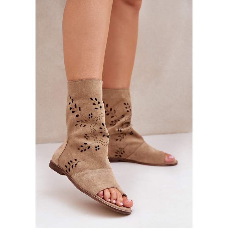 Zazoo 3437 dámské semišové sandály se svrškem na zip, béžová béžový 2