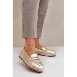 Dámské espadrilles s jutovým copním na plochém zlatém podrážce zlatý 2 Dámské espadrilles s jutovým copním na plochém zlatém podrážce zlatý 2