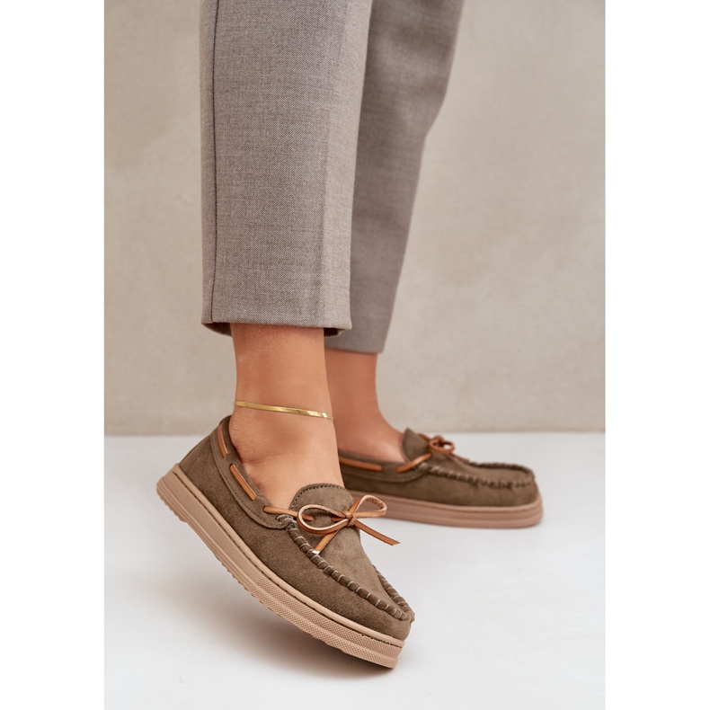 Dámské mokasíny na ploché podráždě tmavě zelené zelená 2 Dámské mokasíny na ploché podráždě tmavě zelené zelená 2