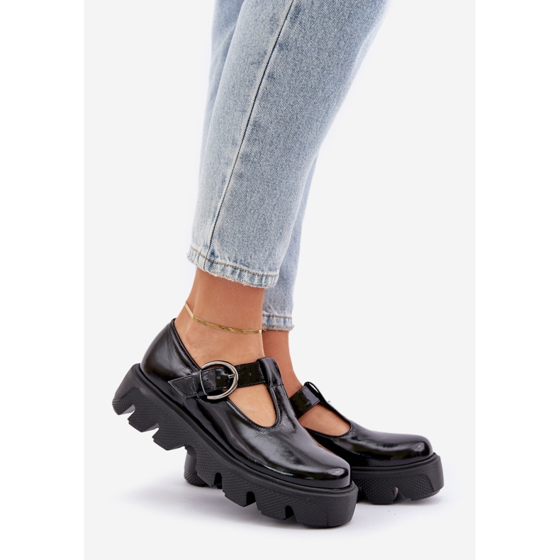 Malované kožené boty s černou sponou zazoo 20183 černá 1