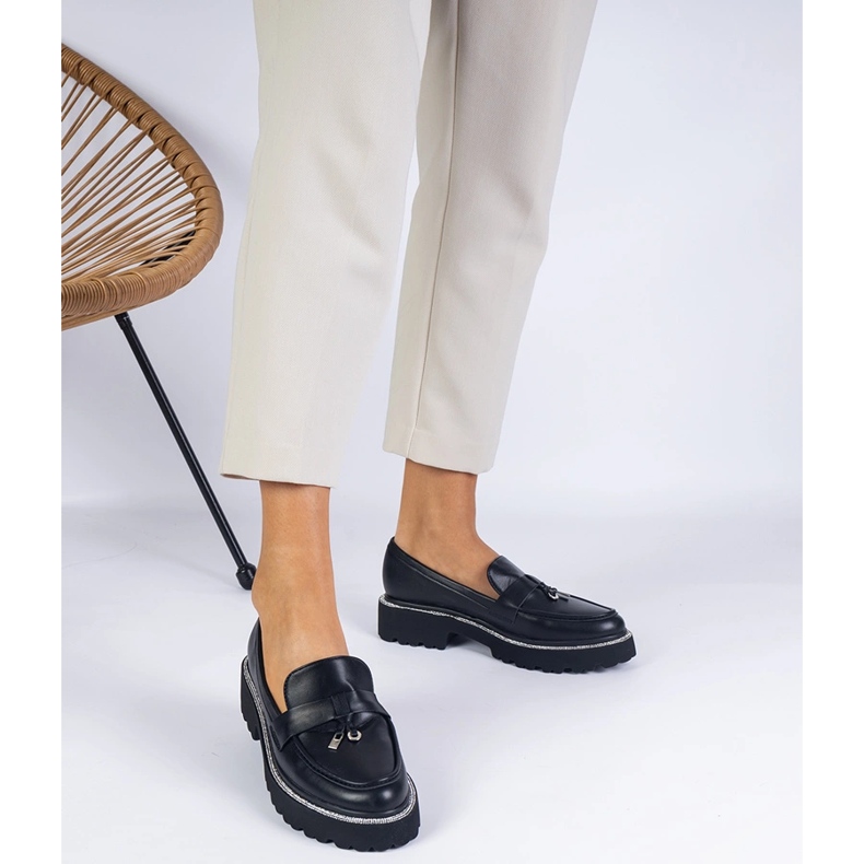 Černé mokasíny zdobené kamínky černá 1