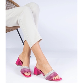 Růžové elegantní žabky na sloupu se zirkony růžový 1