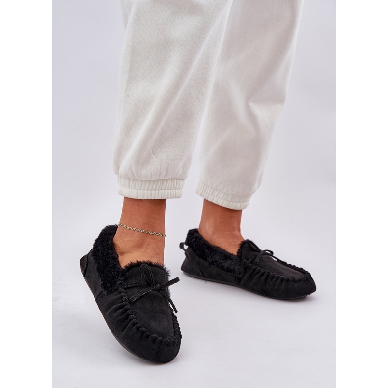 Dámské mokasíny s černou kožešinou černý 2
