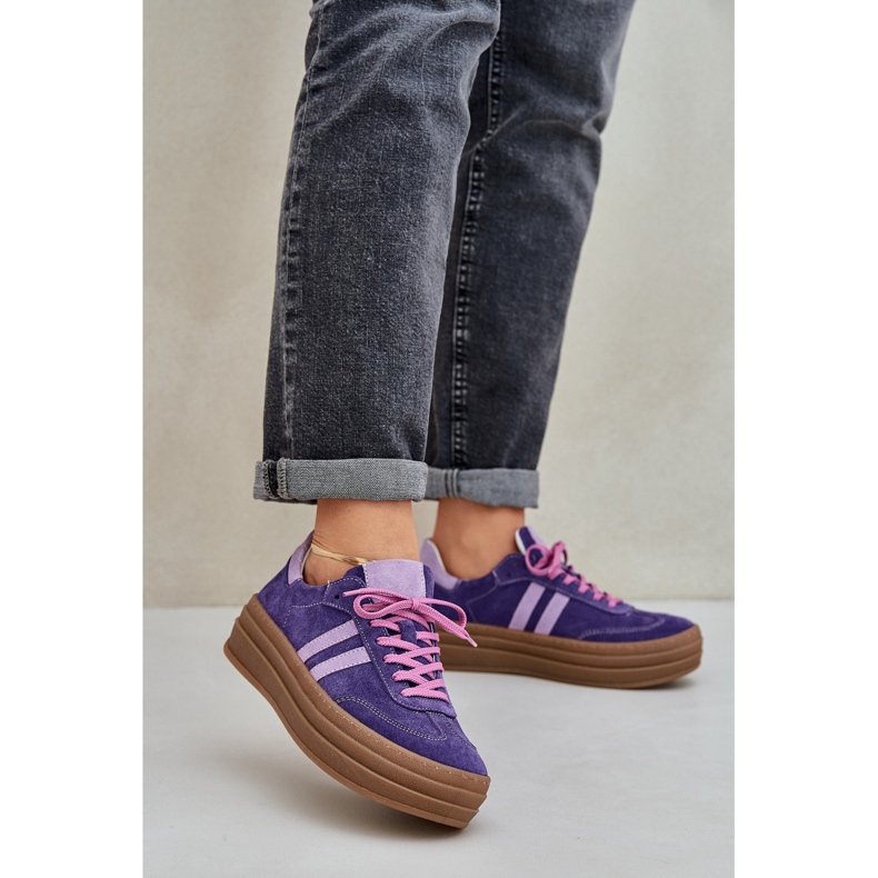 Zazoo N1068S4 Dámské semišové tenisky na platformě Dark Violet fialová 2
