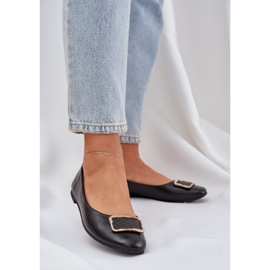 Ekologická kožená balerína s černou dekorací černý 2