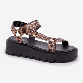 Zdobené sandály na platformě hnědého leoparda hnědý 4