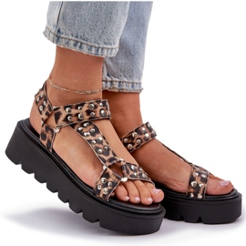 Zdobené sandály na platformě hnědého leoparda hnědý 8