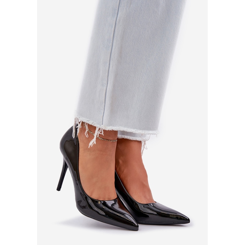 Malované vysoké podpatky s špičatými prsty na nohou černá 1