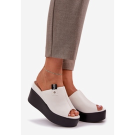 Pantofle na platformě a klín ekologické bílé kůže bílý 1