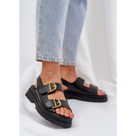 Ekologické kožené sandály s černými svorkami černá 2