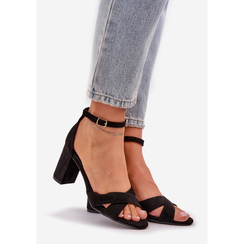 Sandály na patě baru s ekologickou semišovou černou černá 1