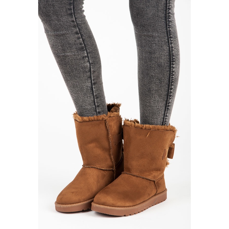 Semišové mukluki s mašlí hnědý 1