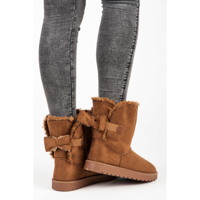 Semišové mukluki s mašlí hnědý 2 Semišové mukluki s mašlí hnědý 2