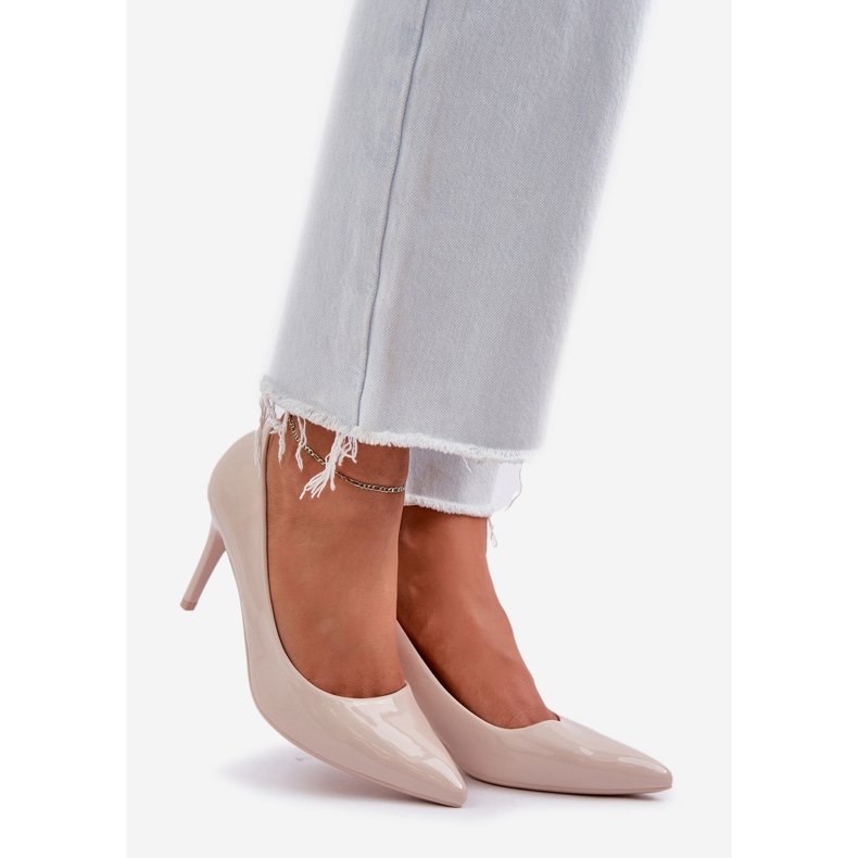 Malované vysoké podpatky s špičatými toasty béžové béžový 1