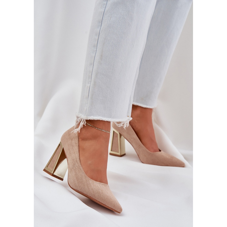Elegantní čerpadla na sloupu temné špičky béžový 2 Elegantní čerpadla na sloupu temné špičky béžový 2