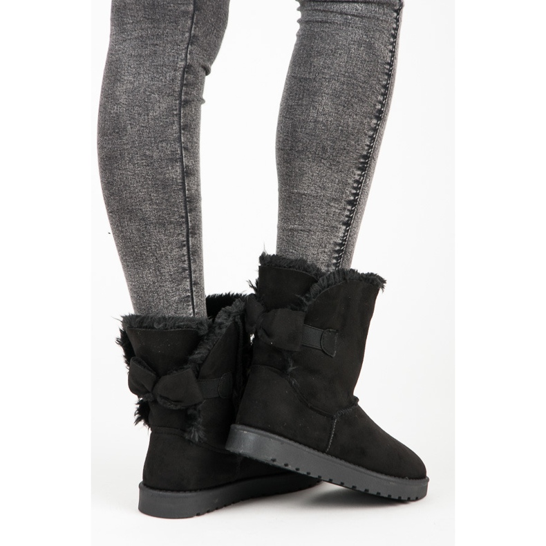 Semišové mukluki s mašlí černý 1