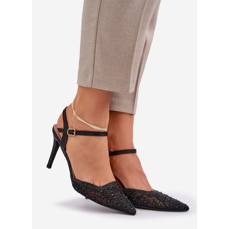 Zdobené vysoké podpatky černou patou černá 1