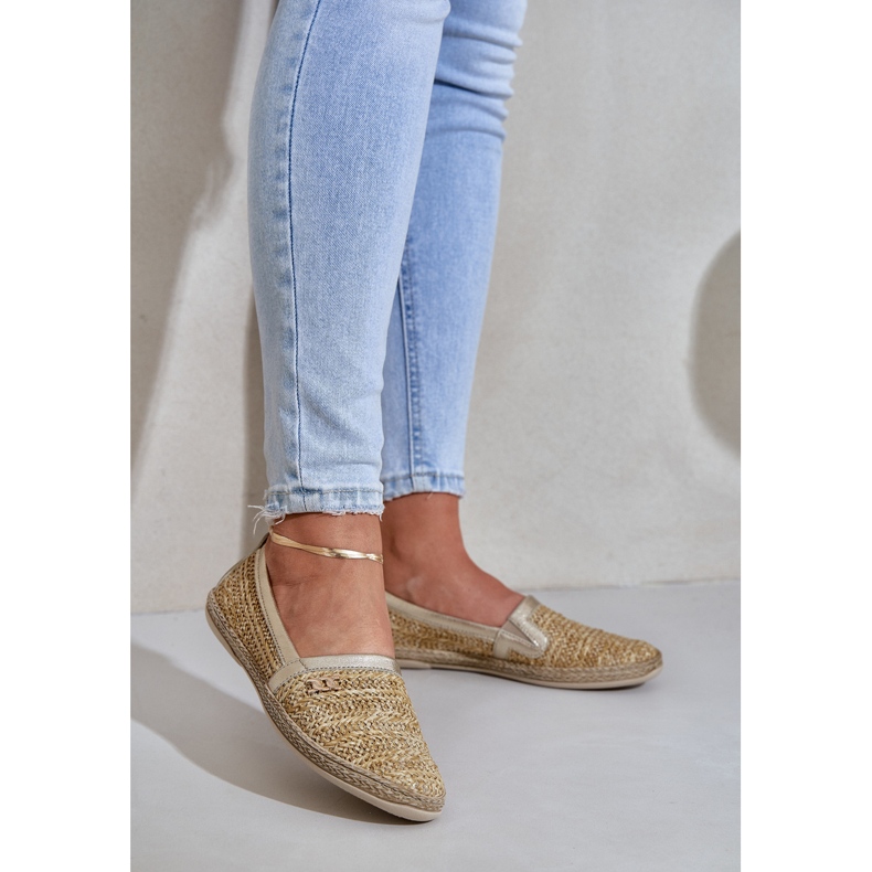 Elegantní kůže Espadrilles se Zazoo 10178 Beige a Gold cop béžový 2