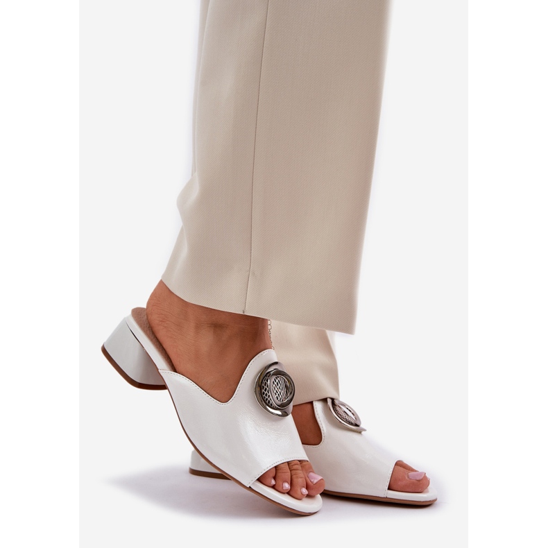 Jezzi Elegantní ženské nízké -Heels s bílou dekorací bílý 1