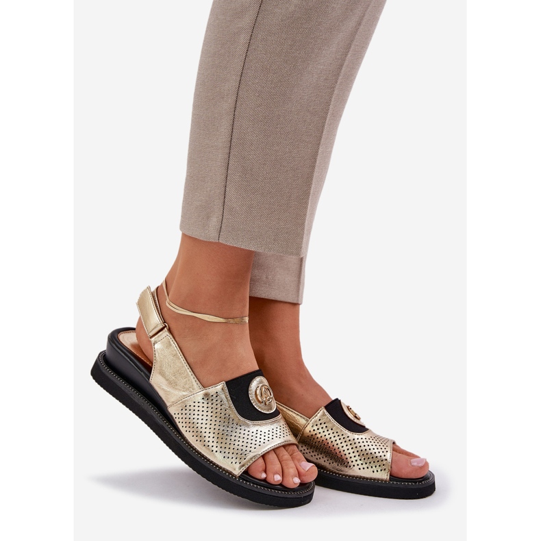 Jezzi Dámské sandály pro zlaté klíny s ozdobou zlatý 1