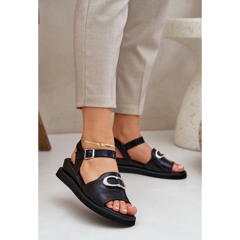 Jezzi Malované ženské klínové sandály s černou dekorací černá 2