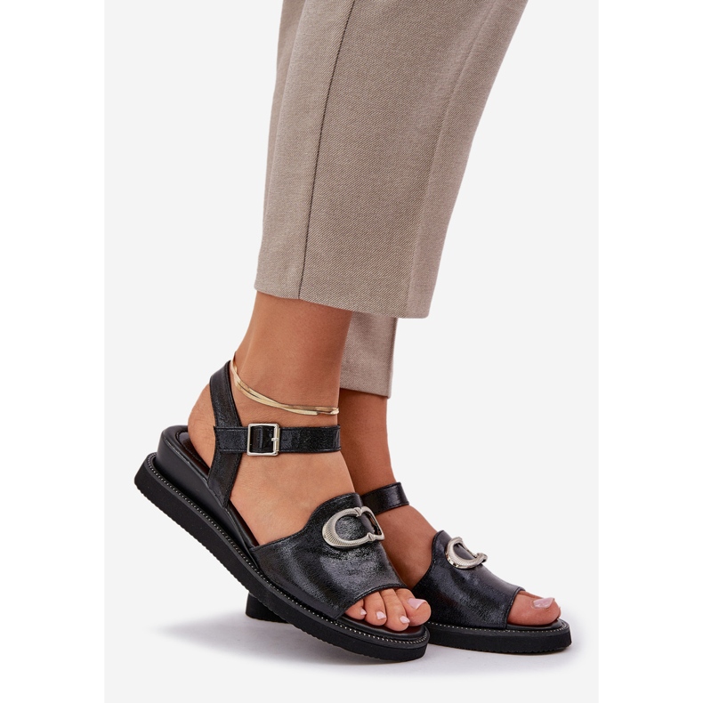 Jezzi Malované ženské klínové sandály s černou dekorací černá 1