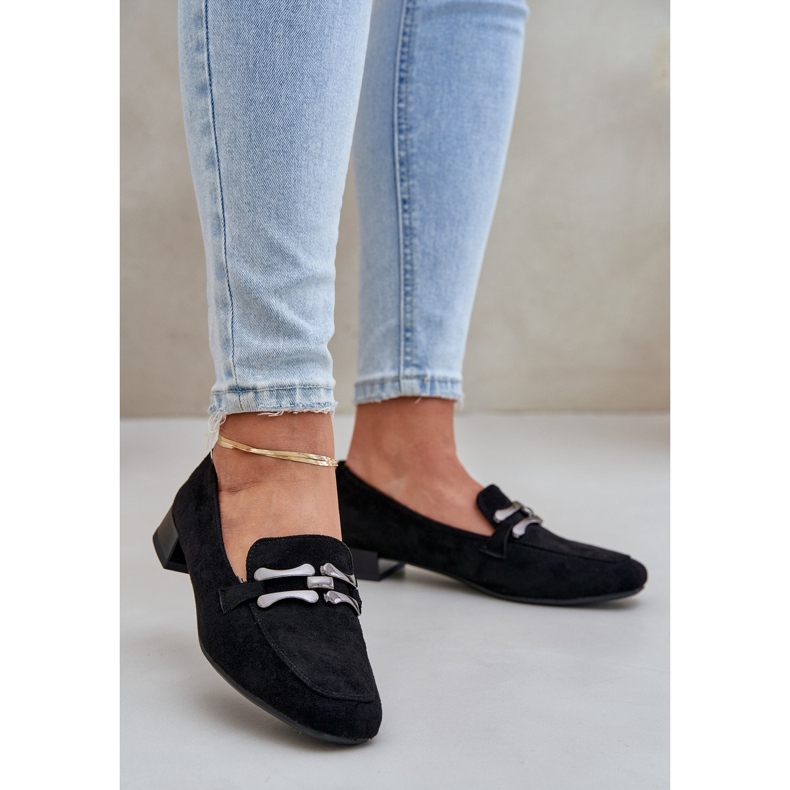 Mokasíny s ozdobou na jemné paty Eco Suede Black černý 2