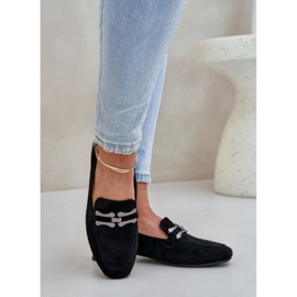 Mokasíny s ozdobou na jemné paty Eco Suede Black černá 3
