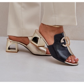 Elegantní kožené podpatky Laura Messi 2875 Černá a zlaté 2