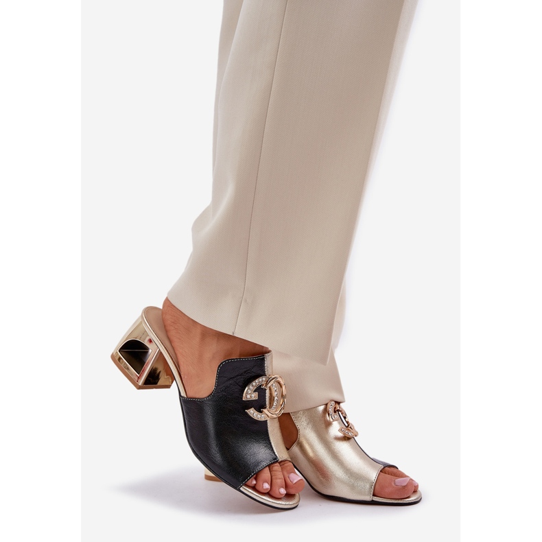 Elegantní kožené podpatky Laura Messi 2875 Černá a zlaté 1