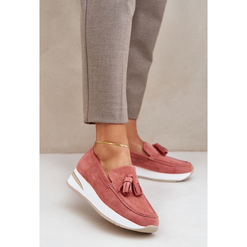 Mokasíny na jemném ekologickém růžovém semiše růžový 2