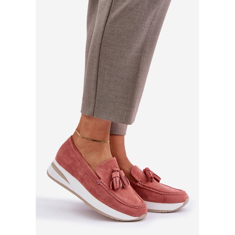 Mokasíny na jemném ekologickém růžovém semiše růžový 1