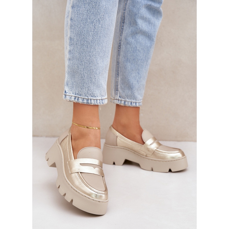 Zazoo Plocho -napěťová kožená kožená mochéra zlaté zlatý 2