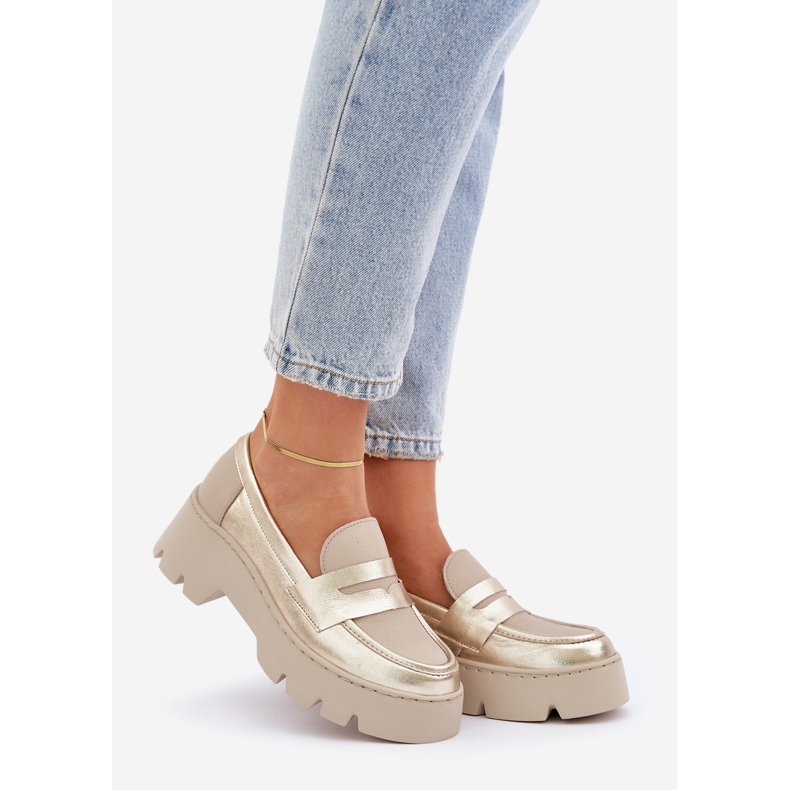 Zazoo Plocho -napěťová kožená kožená mochéra zlaté zlatý 1