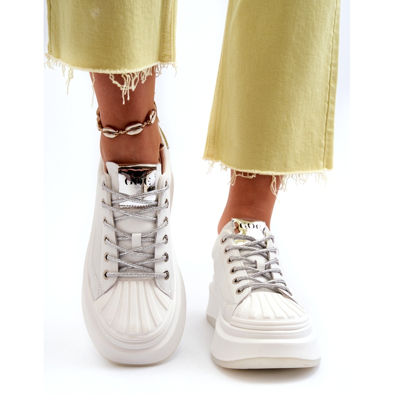 Dámské sportovní kožené tenisky na Goe NN2N4033 Bílá platforma bílý 4