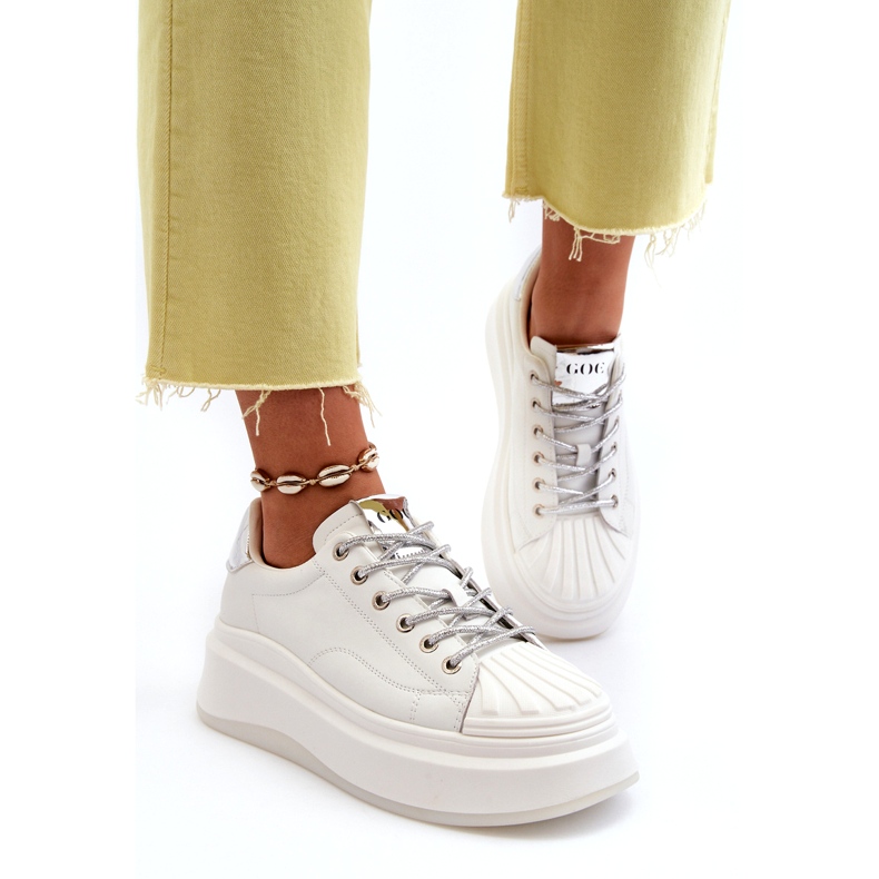 Dámské sportovní kožené tenisky na Goe NN2N4033 Bílá platforma bílý 3
