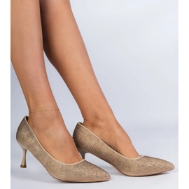 Zlaté elegantní čerpadly zdobené zirkony zlatý 1 Zlaté elegantní čerpadly zdobené zirkony zlatý 1