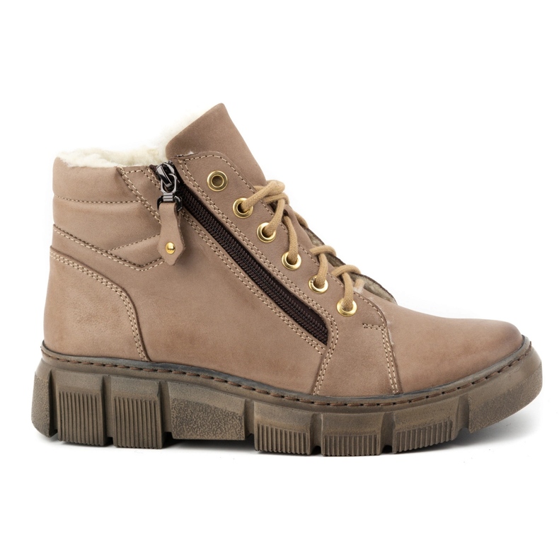 Olivier Dámské zateplené kožené zimní boty 1180, tmavě hnědé béžový 1 Olivier Dámské zateplené kožené zimní boty 1180, tmavě hnědé béžový 1