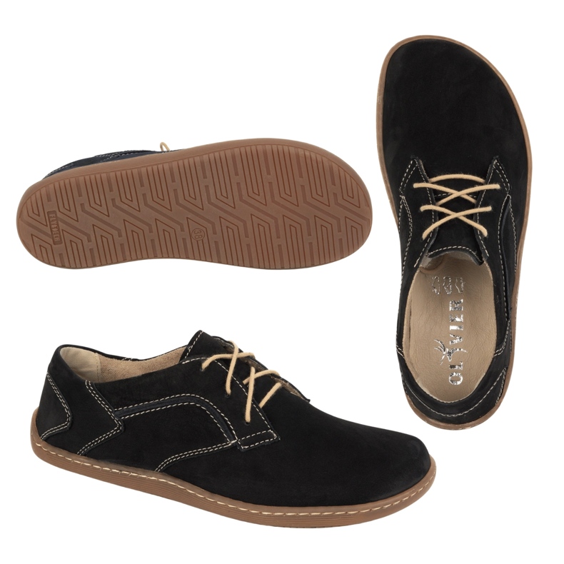 Olivier Minimalistické kožené boty naboso 1082 Black Nubuk černý 1