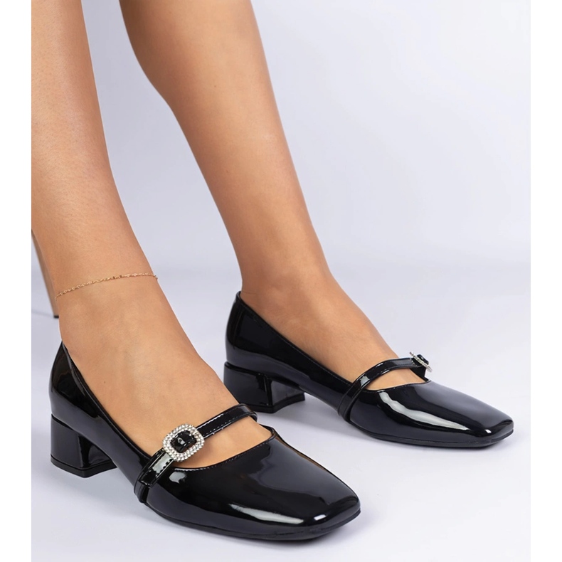 Černá elegantní čerpadla zdobená zirkony černý 2