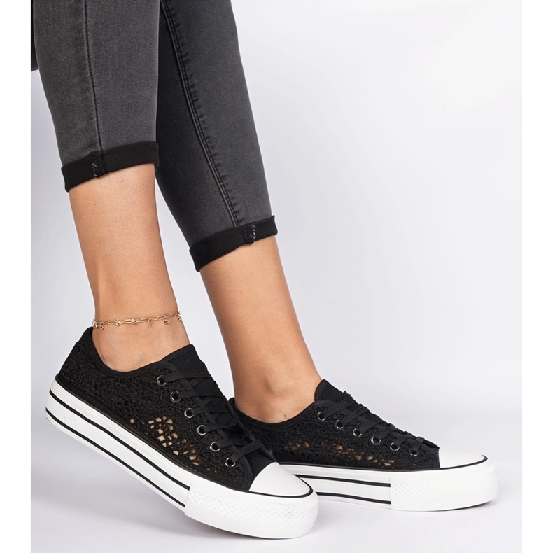 Black Openwork Dámské tenisky černý 2