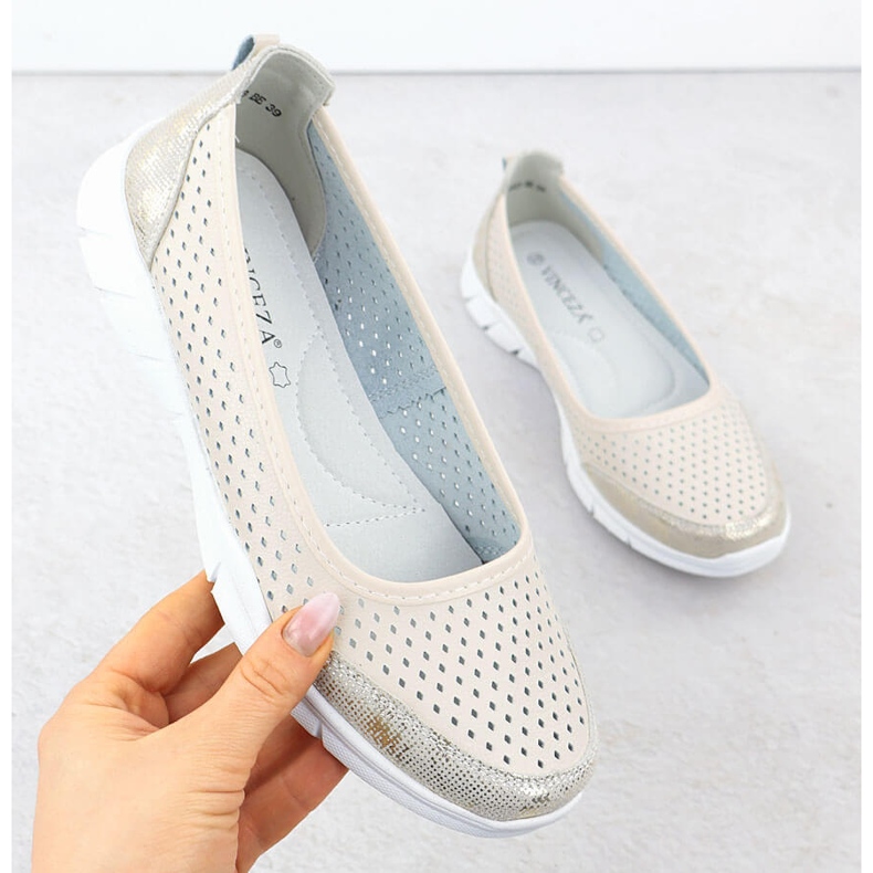 Kožené baleríny Openwork Comfort Beige Vinceza 95323 béžový 1 Kožené baleríny Openwork Comfort Beige Vinceza 95323 béžový 1