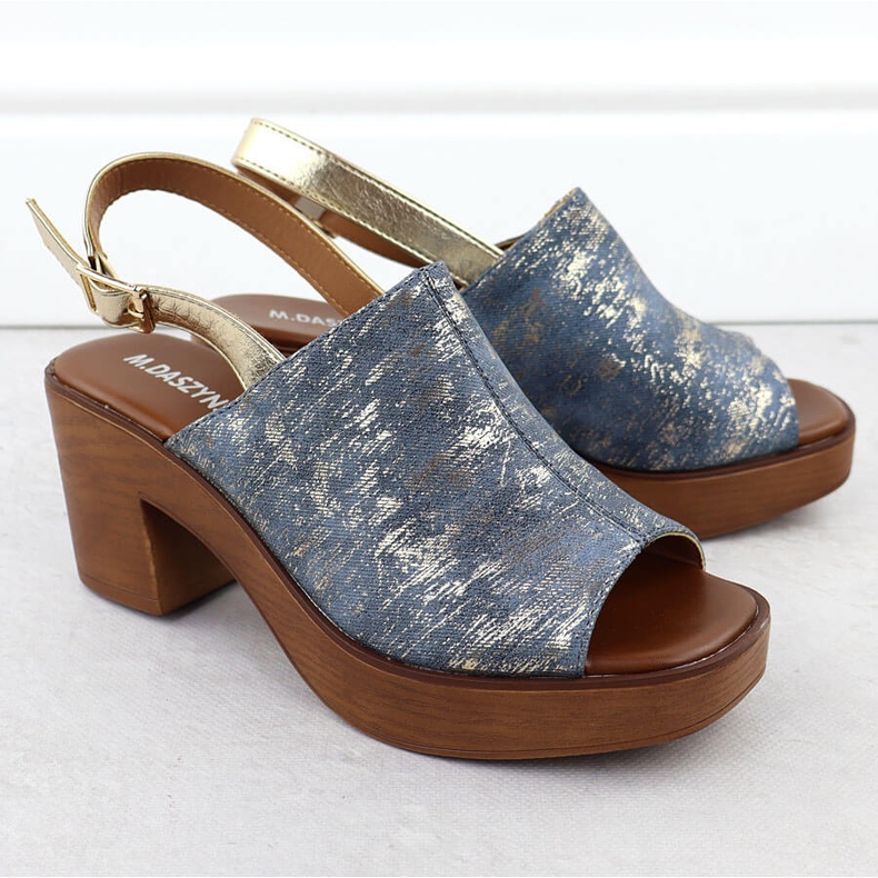 Dámské sandály na sloupu, zlatý M. Daszyński MR23126-7 modrý 2