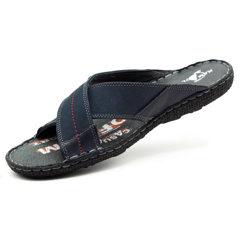 Kampol Pánské kožené pantofle 200 / N námořnická modrá modrý 2