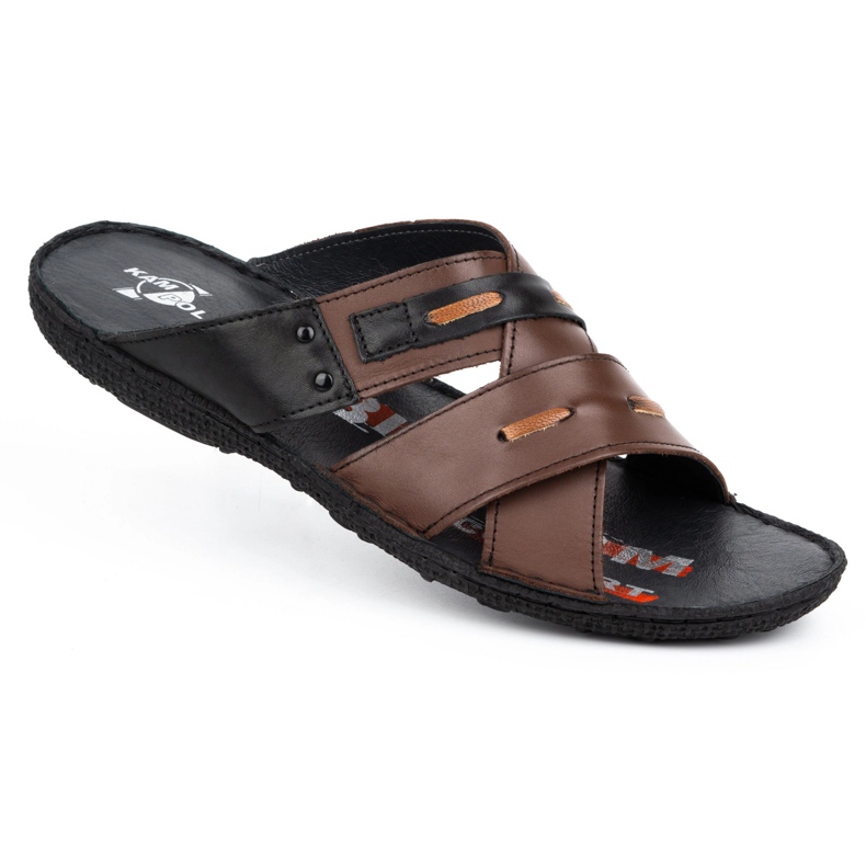 Kampol Pánské kožené pantofle 201/55 hnědý líc 1