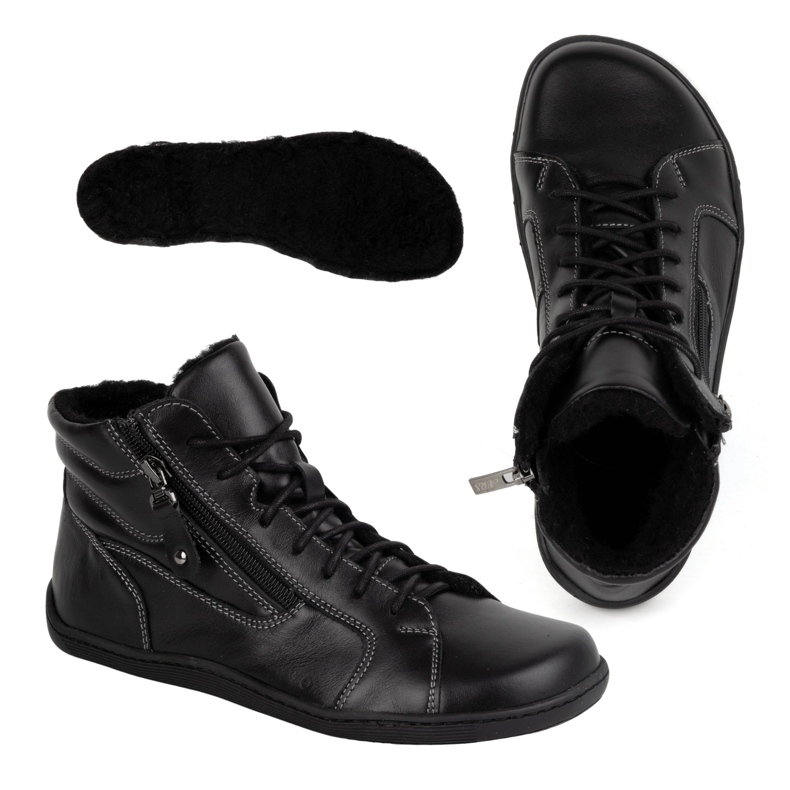 Olivier Dámské minimalistické barefoot zimní kožené boty 1261 černá 2