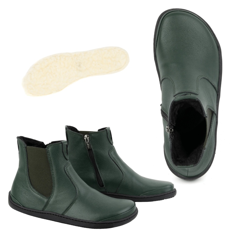 Olivier Dámské barefoot boty Chelsea se zipem, zateplené 1263, zelené zelený 2
