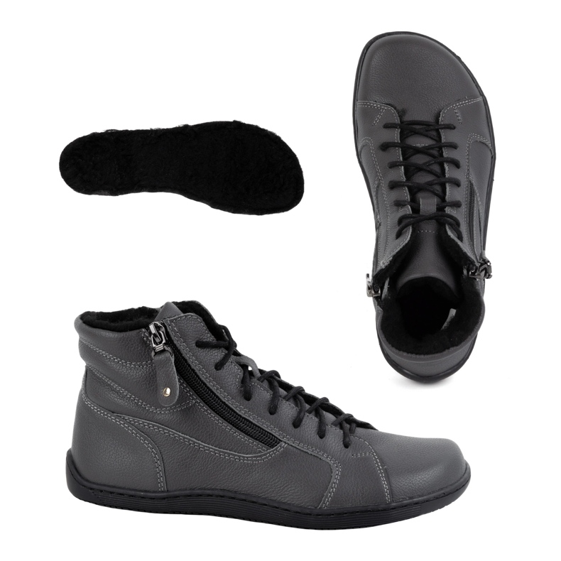 Olivier Dámské minimalistické barefoot zimní kožené boty 1261 šedá 1